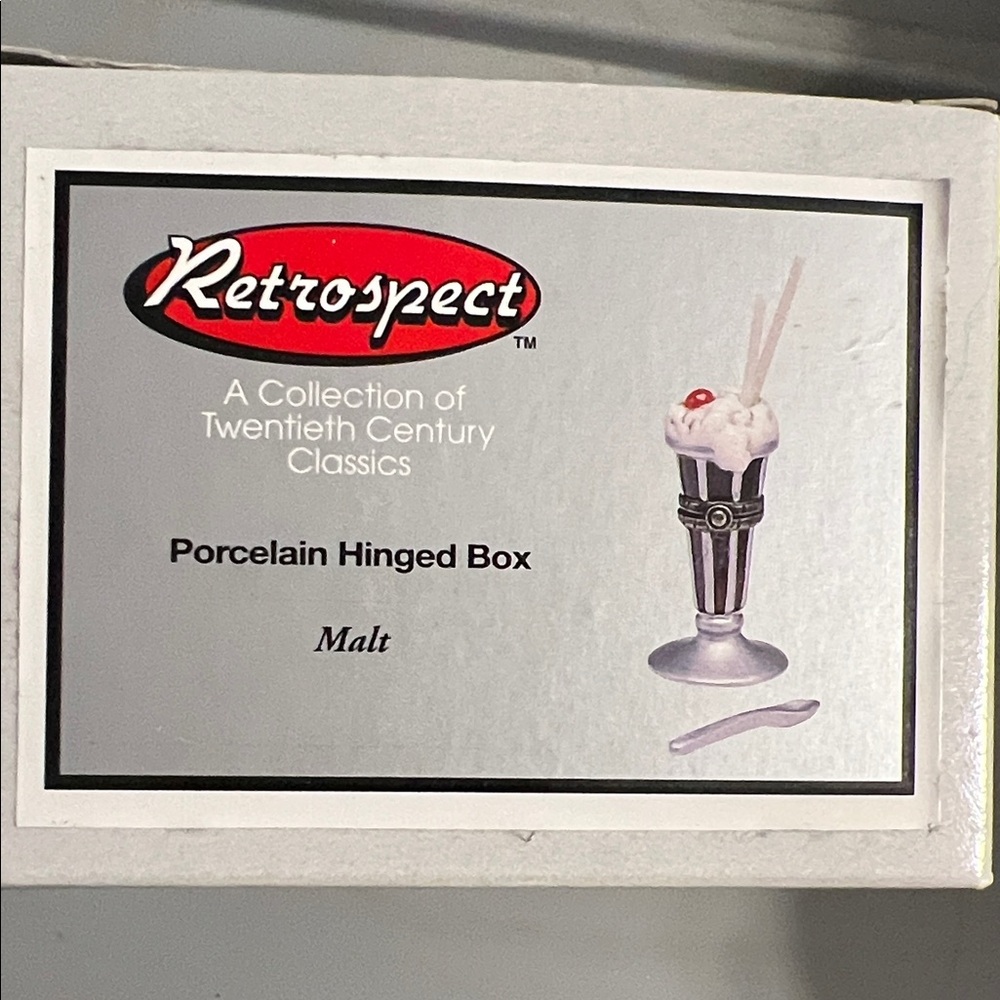 Vintage Retrospect Porcelain ice cream sundae Hinged Box missing straw